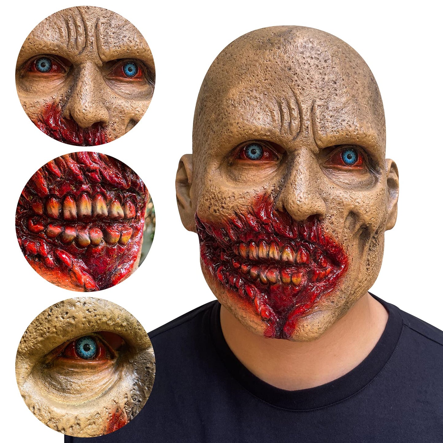 nezababycos Scary Zombie Mask Halloween Horror Dead Monster Costume Creepy Bloody Walking Demon Props for Adult Men Women Latex (B)