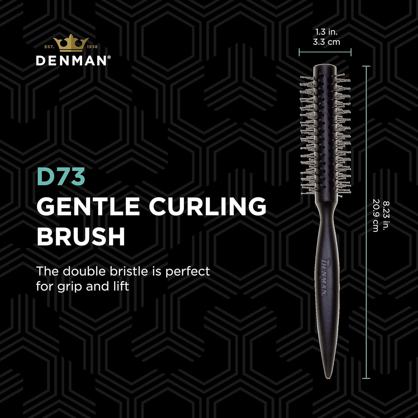 Denman Curling Round Hair Brush - Vented Barrel with Nylon Bristles for Volume & Movement | Black D73