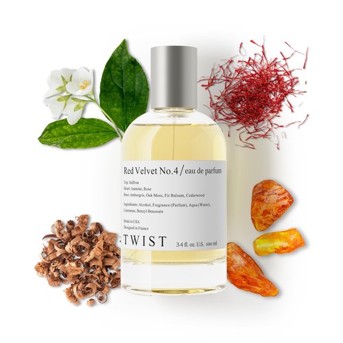 Twist - Red Velvet No. 4 - Eau De Parfum Inspired by MFK Baccarat Rouge 540, Long-Lasting Perfume For Women & Men, Amber & Saffron, Vegan, Clean Ingredients, Unisex - Spray 100 ml | 3.4 fl. oz.