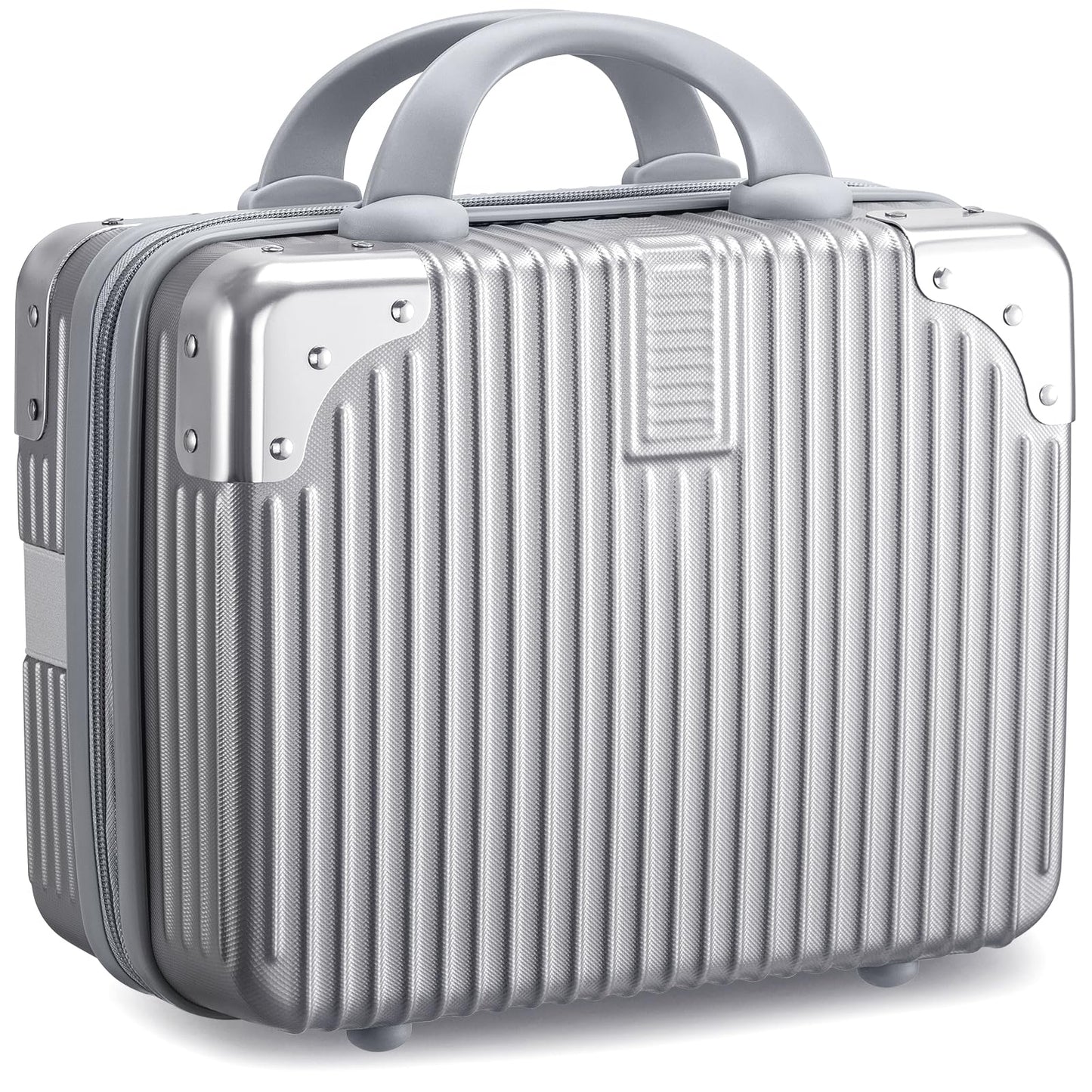 Noverlife 12 Inch Hard Shell Cosmetic Case, Small Hard Case Makeup Travel Case with Elastic Band ABS Carrying Suitcase, Mini Carrying Makeup Suitcase Small Travel Hand Luggage Organizer - Silver