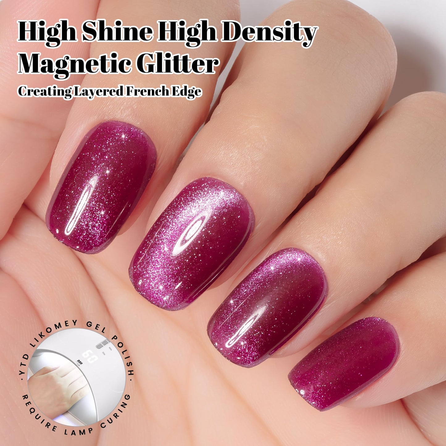 YTD Likomey Cat Eye Gel Nail Polish,15ml Bright Plum Pink Holographic Translucent Neutral Velvet Jelly Sheer Magnetic Dragon Fruit Shimmer Glitter UV Gel with Magnet Stick,MY378