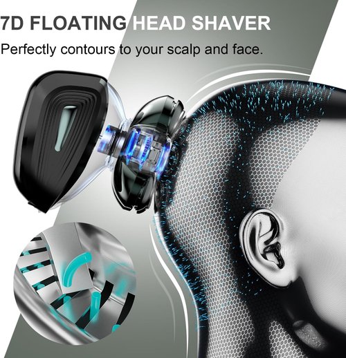 7D Floating Electric Razor by Head Shavers - IPX7 Waterproof, Magnetic Head, LED Display & Fast Charging