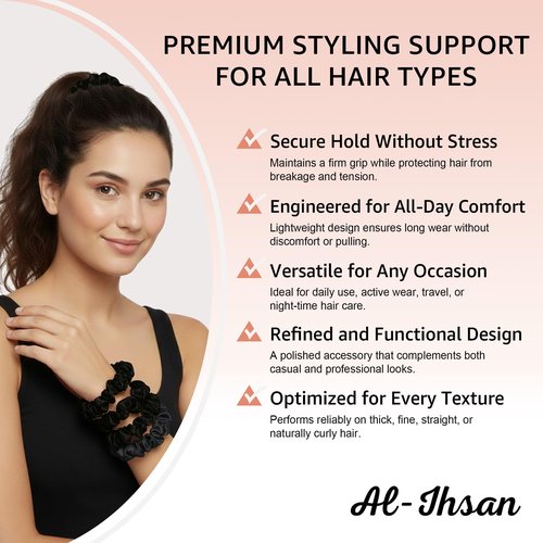 Black Satin Scrunchies for Hair - 5 Pcs Silk Soft Hair Ties for Women - No Crease Elastic Ponytail Holders - Anti Frizz Hair Accessories for Sleeping, Curly Hair & Gym - Gentle No Breakage Sleepy Tie