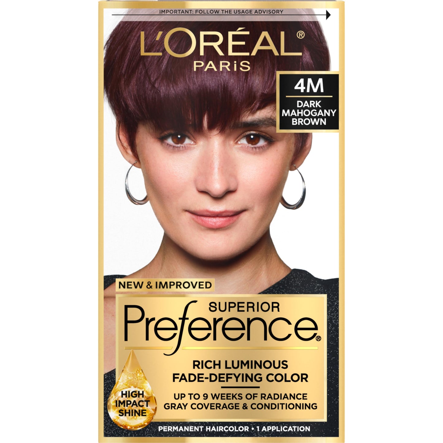 L'Oreal Paris Superior Preference Fade-Defying + Shine Permanent Hair Color, 4M Dark Mahogany Brown, Pack of 1, Hair Dye