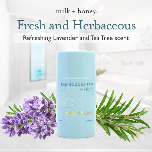 Milk + Honey Deodorant No. 09 - Aluminum-Free, Baking Soda-Free Natural Deodorant | Lavender & Tea Tree, 2.6 oz