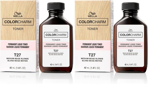 COLORCHARM Permanent Liquid Toner - Neutralizes Brass, Paraben-Free & Vegan - T27 Medium Beige Blonde, 1.4 Fl Oz