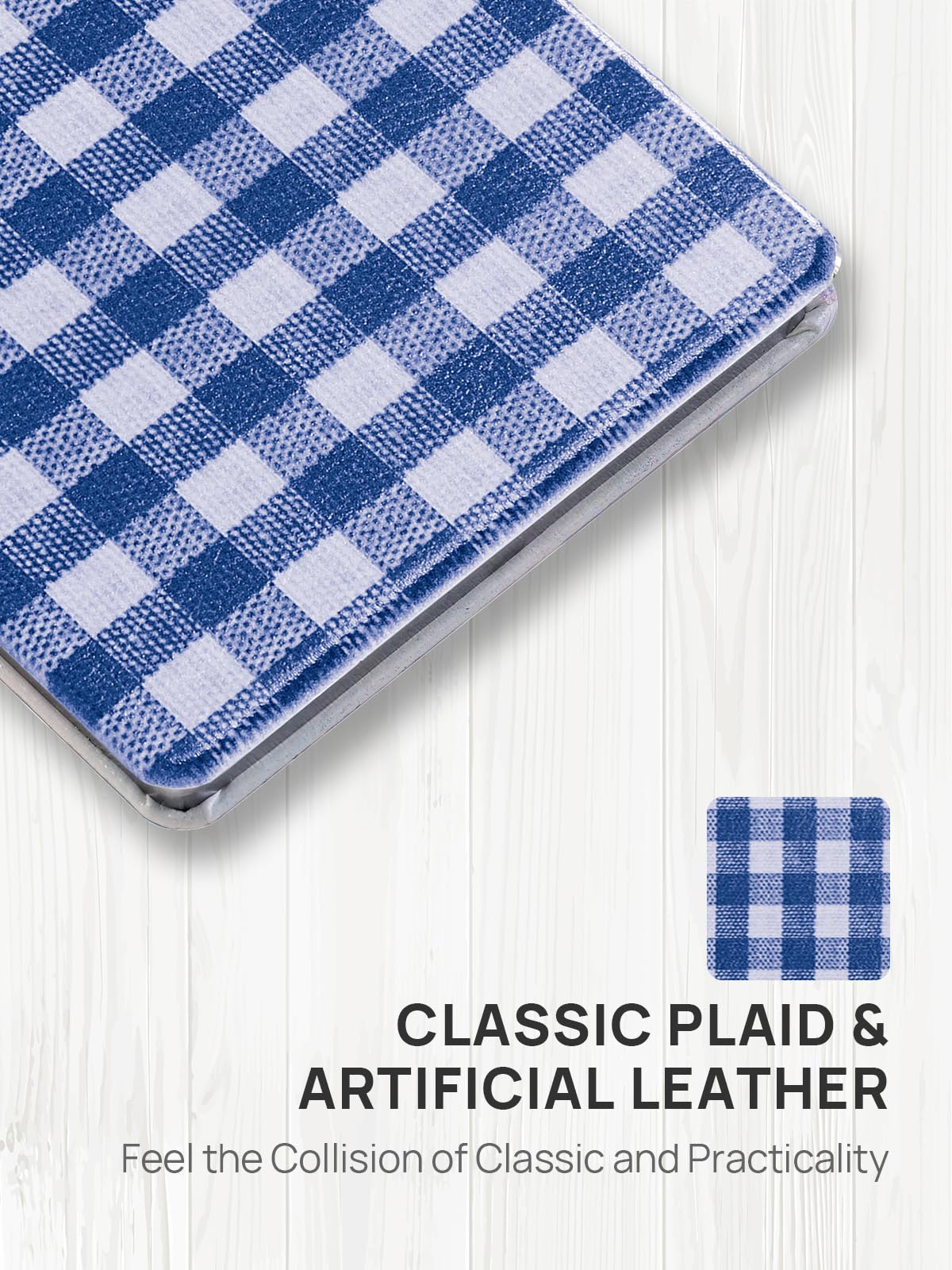 OMIRO Compact Mirror, Unique Plaid Pattern PU Leather 1X/3X Magnification, Ultra Portable for Purses, 2.76" W x 2.76" L, Blue Plaid