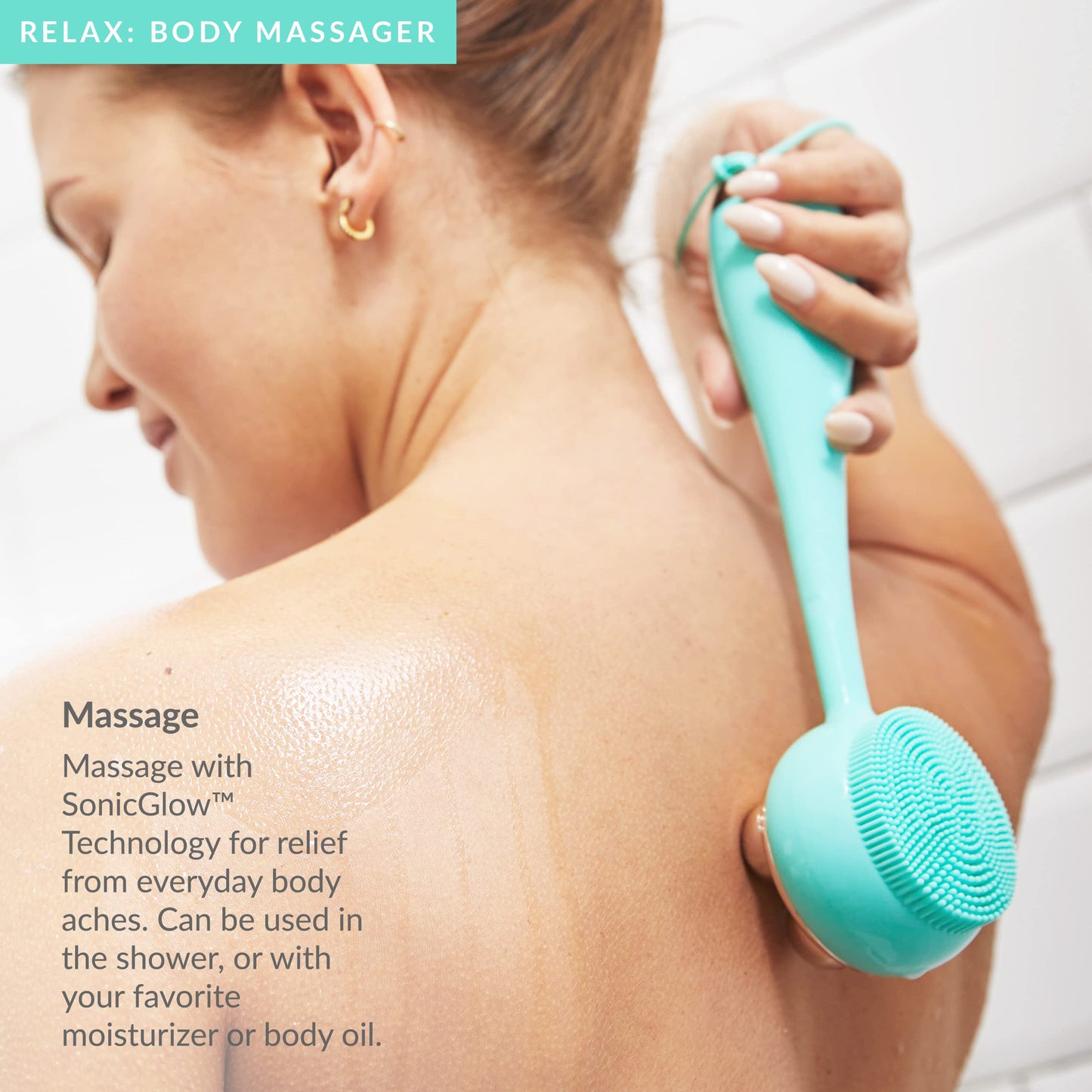 PMD Beauty Clean Body - Smart Body Cleansing Device with Silicone Brush & Three Interchangeable Attachments - Waterproof - SonicGlow Vibration - Cleanse,Exfoliate,& Massage Body