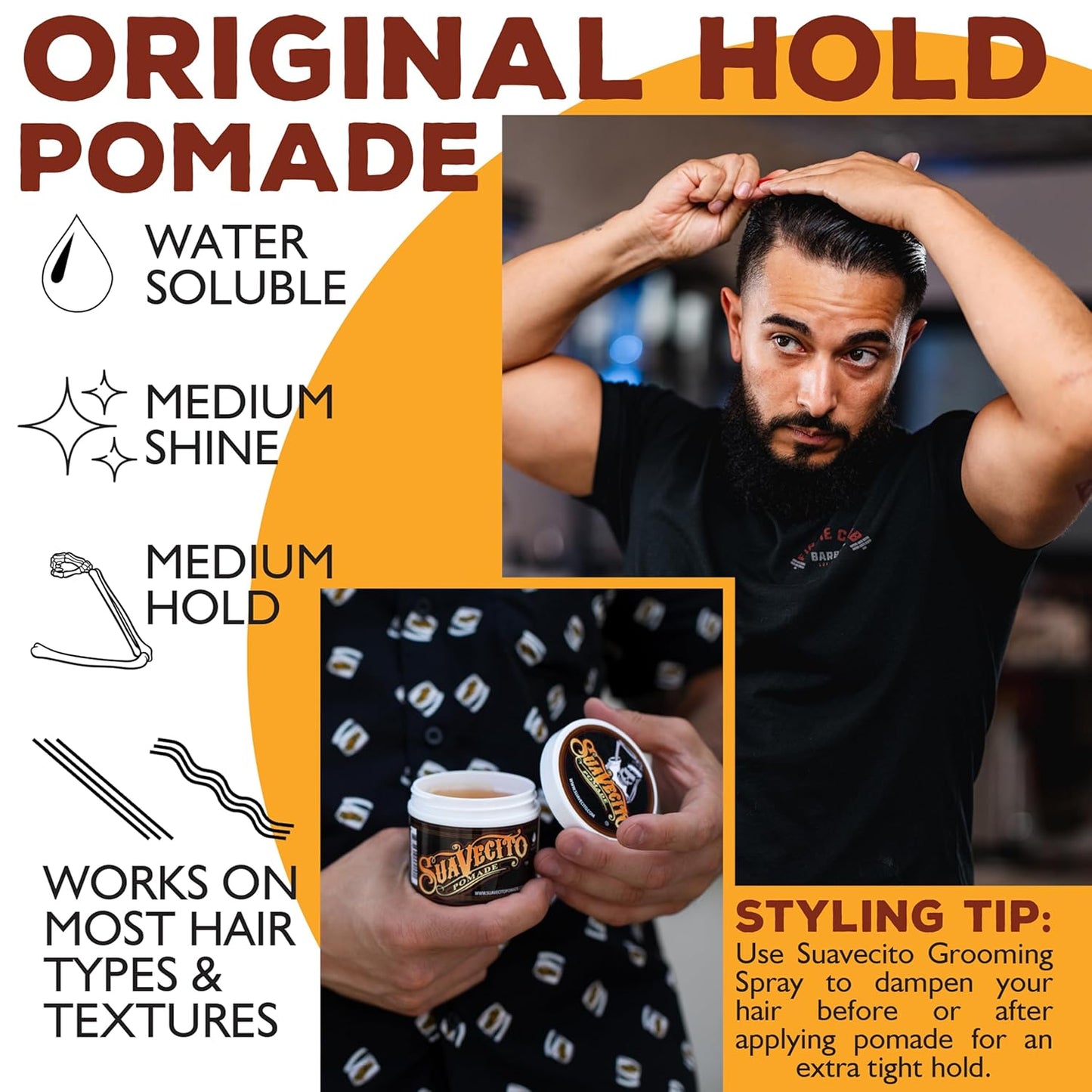 Suavecito Pomade - Original Hold Hair Pomade for Men | Medium Shine, 4 oz, 3 Pack - Easy Wash Out, Flake-Free