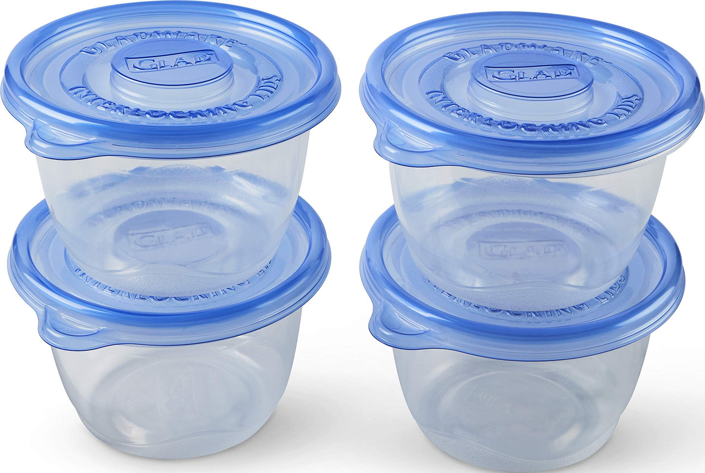 Glad GladWare To Go Snack Food Storage Containers - Medium Round - Meal Container Holds up to 24 Ounces of Food - Lock Tight Seal, 4 Count