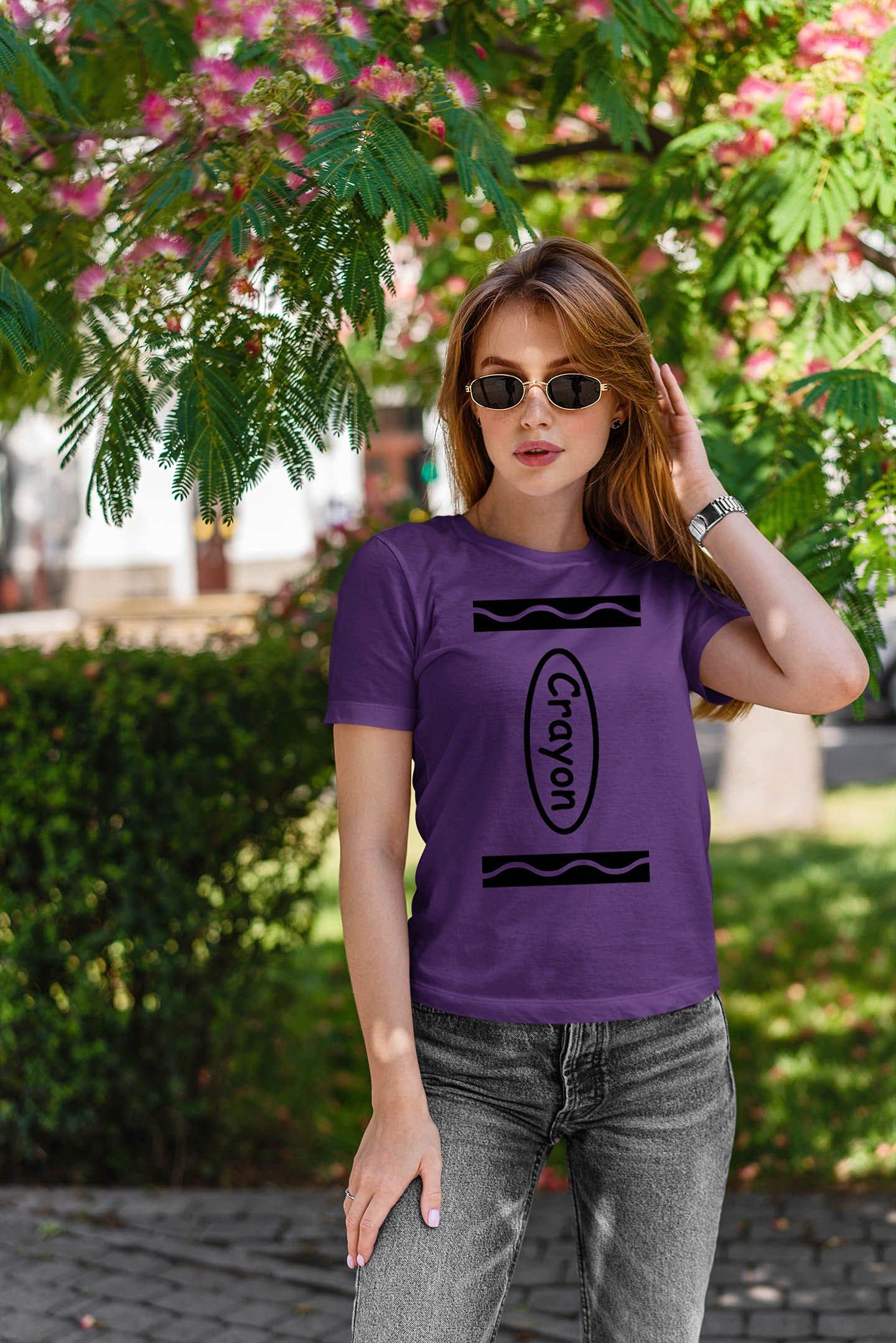 Veracco® Crayon Funny T-Shirts – Halloween Shirt for Women Girls Cool Halloween Costumes Adult Crayon Costume Purple