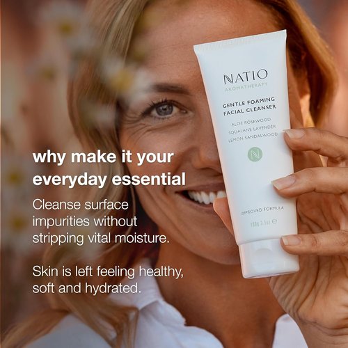 Natio Australia Foaming Facial Cleanser - Gentle Aromatherapy Face Wash with Aloe Vera, 3.5 oz