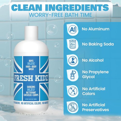Fresh Kidz Hair & Body Wash - Gentle Cleanser for Kids & Teens | Boys Blue, 16.9 Fl. Oz.