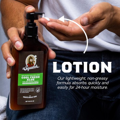 Dr. Squatch Natural Hand and Body Lotion for Men - Made with Shea Butter, Coconut Oil, Vitamin E for 24-Hr Moisturization - Cool Fresh Aloe & Fresh Falls (10 fl oz, 2-Pack)
