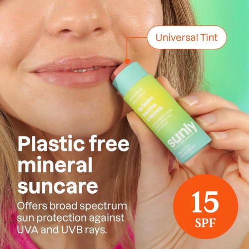 ATTITUDE Tinted Lip Balm - SPF 15, EWG Verified, Plastic-Free, Vegan, Unscented, 0.3 Ounce