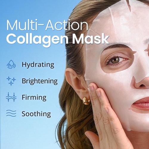 Ebanel Collagen Face Masks - 10 Pack of Hydrating Sheet Masks with Hyaluronic Acid & Vitamin C | Anti-Aging & Skin Firming