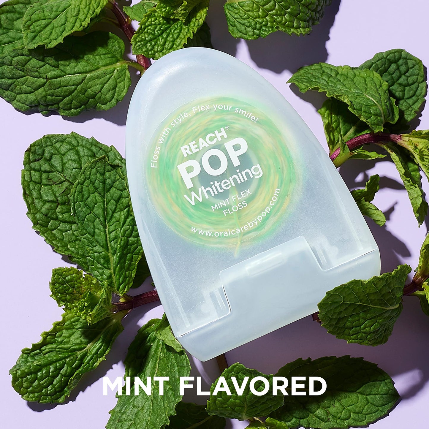 REACH POP Whitening Dental Floss, Mint, Baking Soda Infused, Teeth Whitening, Plaque Remover for Teeth, Shred Resistant, Vegan Wax, Cruelty Free, Oral Care, PFAS Free, 1 Pack, 54.6 yd