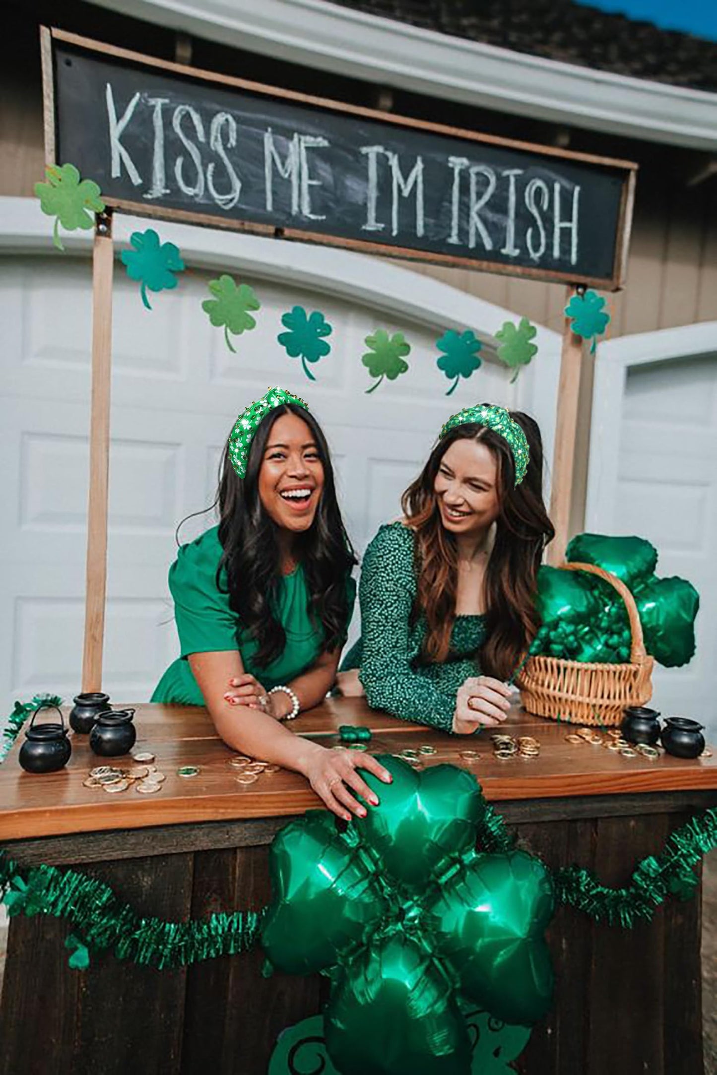 PHALIN St.Patrick's Day Headband for Women Shamrock Knotted Headband Embellished Green Crystal Rhinestone Headband Irish Lucky Leaf Hat St.Patrick's Day Accessories Gifts (Shamrock 1)