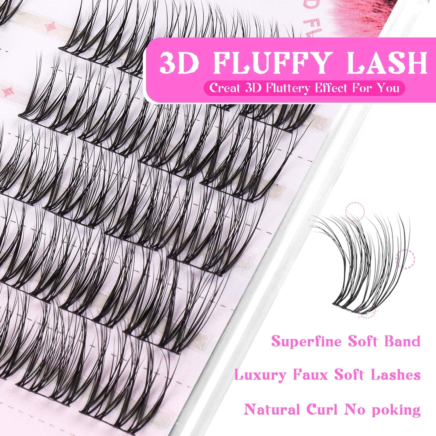 LA MAESII Lash Clusters, 3D Cluster Eyelash Extensions Fluffy DIY Cluster Lashes Wispy Natural Eyelash Clusters, 10-14mm Multi-layer Individual Lashes Soft Thin&Wide Band Reusable (3D-46)