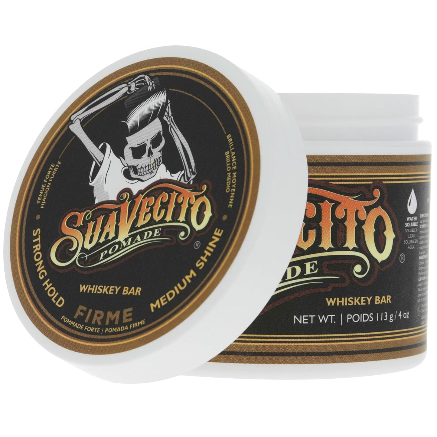Suavecito Pomade Firme Hold - Whiskey Bar Scent 4 oz | Strong, Flake-Free Hair Gel for Men