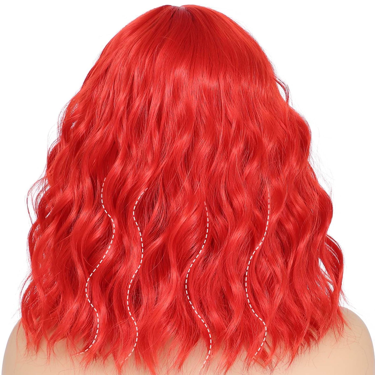 Lihui Red Wig With Bangs Short Wavy Bob Wig Colored Wigs For Women Fun Party Cosplay Wigs Synthetic Hair Wigs(Red, 12 Inch)