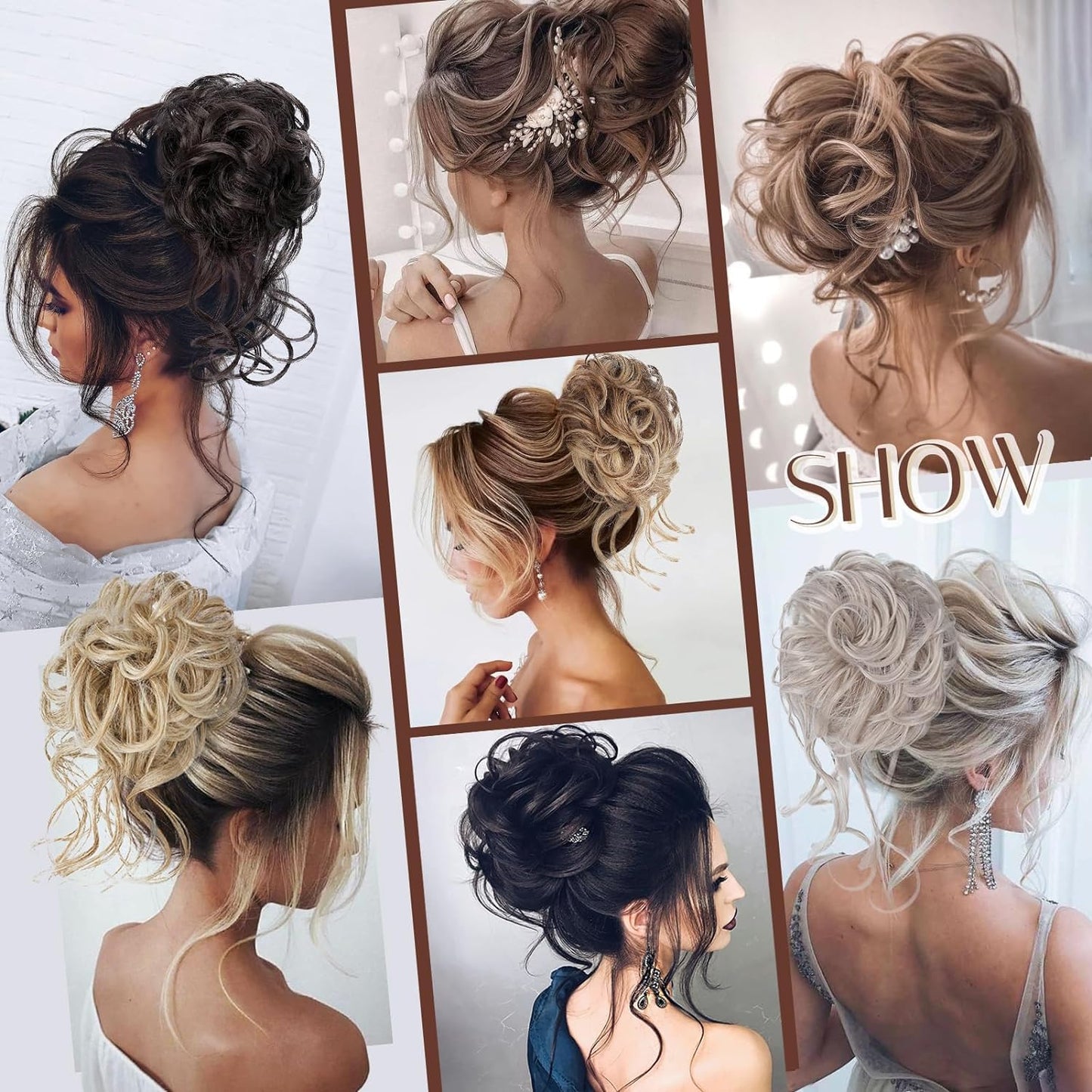 Foaoit Messy Bun Hair Piece for Updos Claw Clip Bun Hair Accessories for Women Messy Wavy Curly Fake Hair Bun Extensions Synthetic Hair Extensions (Light Brown mix Blonde)