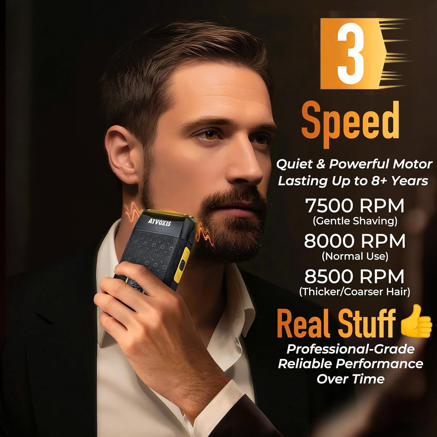 Skiennix 8500RPM Electric Foil Shaver - Portable 3-Speed Razor with Travel Case | 200min Cordless Runtime