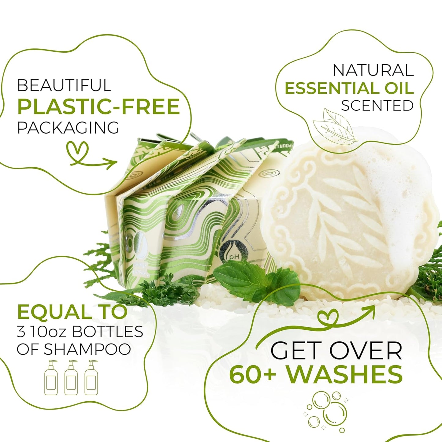 Viori Tea Tree Mint Shampoo Bar - Handcrafted All-Natural, Sulfate-Free Formula with Rice Water