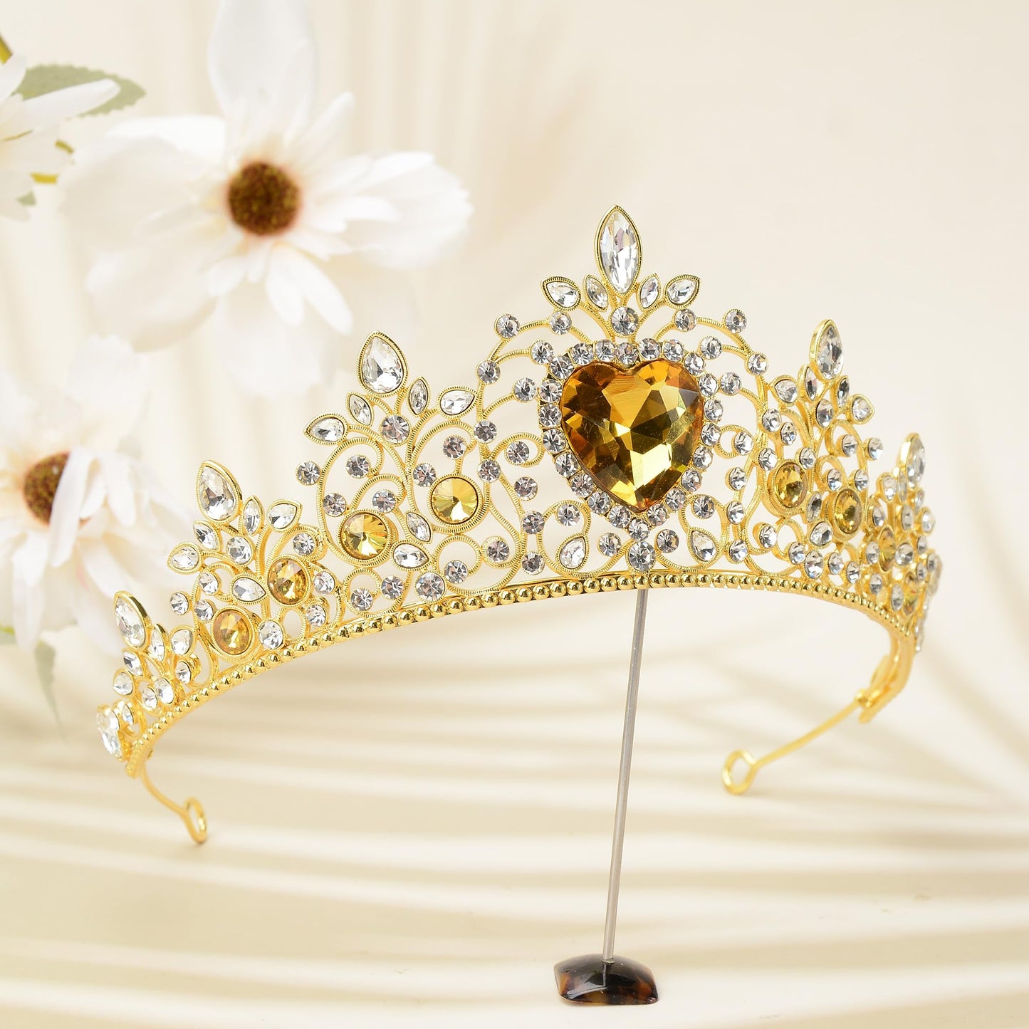 S SNUOY Tiaras and Crowns for Women Crystal Queen Crowns Rhinestone Princess Tiaras Hair Accessories for Bridal Birthday Prom Party - November Citrine