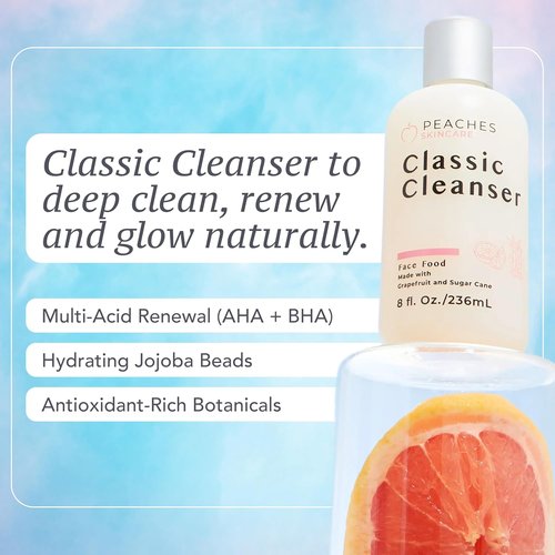 Peaches Skincare Hydrating Facial Cleanser - Vegan Daily Face Wash with Grapefruit & Gotu Kola - 8 oz