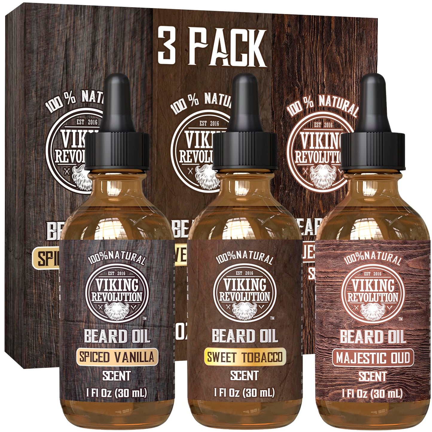 Viking Revolution Beard Oil for Men 3 Pack - Natural Mens Beard Oil Variety Set - Beard Conditioning and Moisturizing for a Healthy Beard