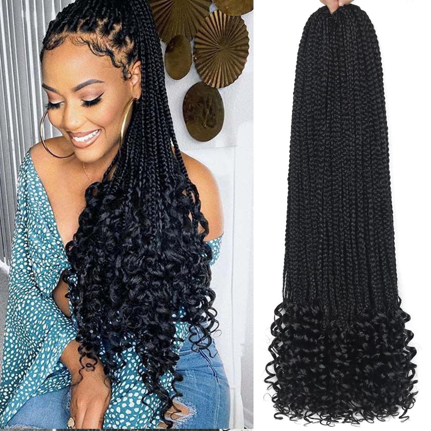 8 Packs 18 Inch Crochet Box Braids Hair with Curly Ends Pre looped Goddess Box Braids Crochet Hair Box Braids Braiding Hair Crochet Braids Hair for Women(18 inch,1B)