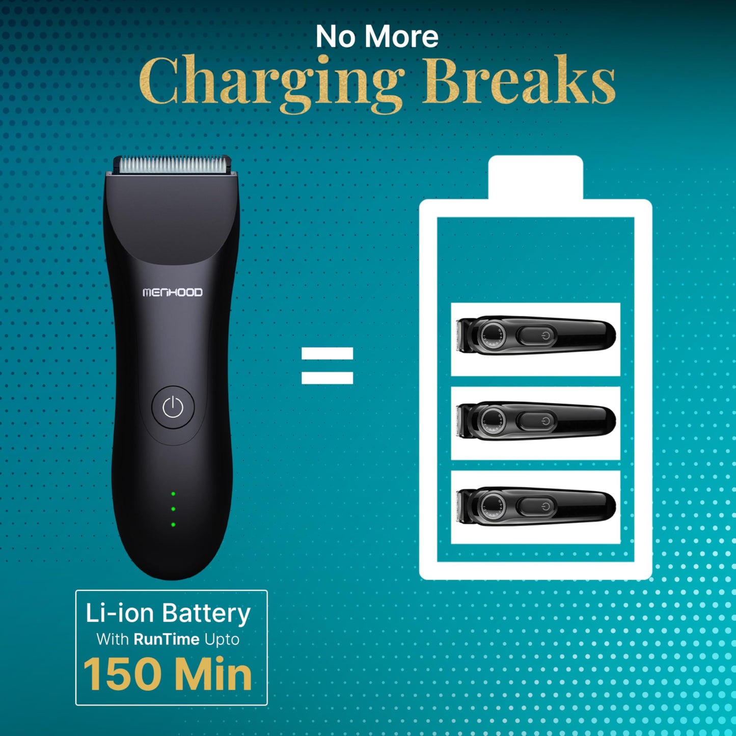 MENHOOD Grooming Trimmer 1.0 – Groin & Body Shaver for Men with Skin-Friendly Ceramic Blade & IPX6 Water Protection – Snag-Free Ball Shaver with 150-Minute Run Time