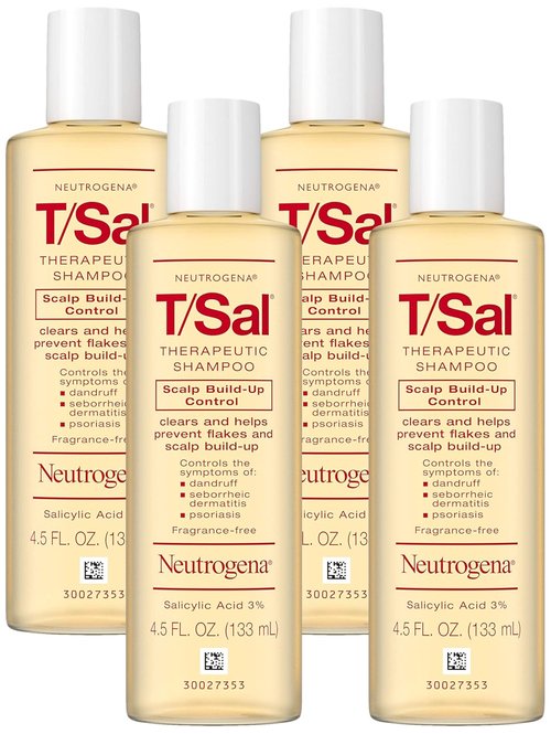 Neutrogena T/Sal Therapeutic Dandruff Shampoo - 3% Salicylic Acid for Scalp Build-Up Control | Fragrance-Free, 4.5 fl oz (Pack of 4)