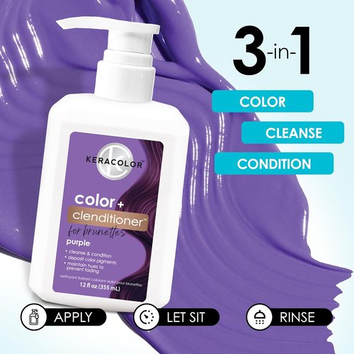 Keracolor Color + Clenditioner - 3-in-1 Color-Depositing Conditioner for Brunettes | 12 Fl Oz, Gently Cleanses & Conditions