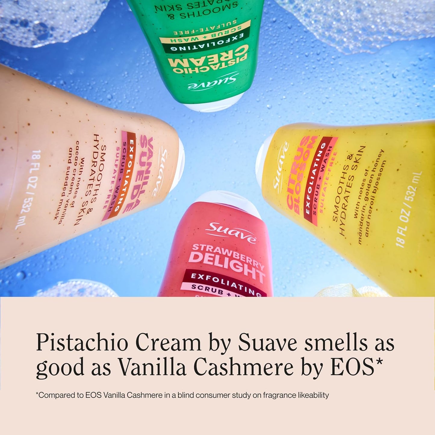Suave Pistachio Cream Exfoliating Body Wash - Hydrating Scrub with Glycerin & Vitamin E, 18 FL OZ