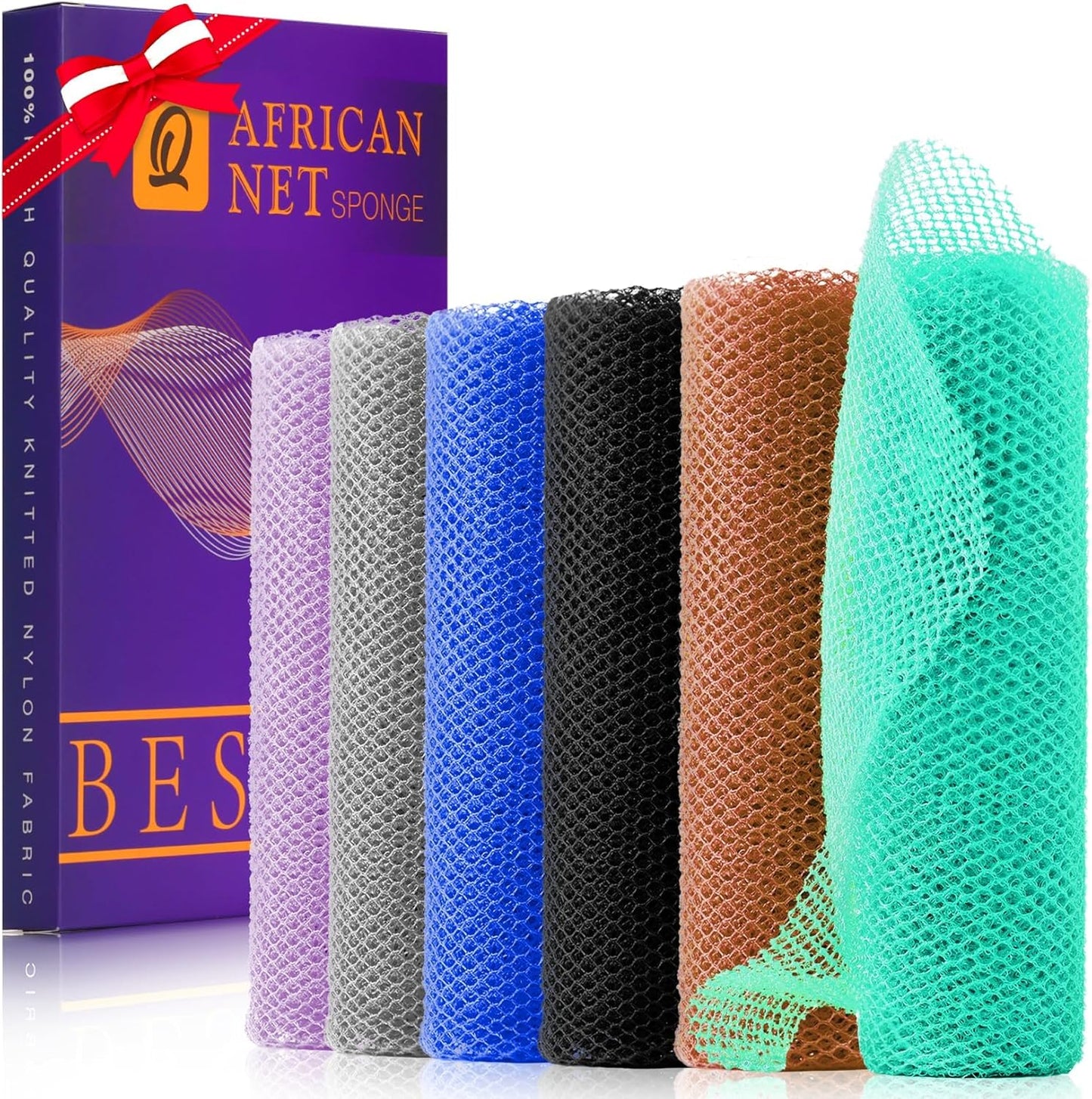 Skiennix African Bath Sponge Set - Exfoliating Net Body Scrubber | 6 Colors for Daily Use