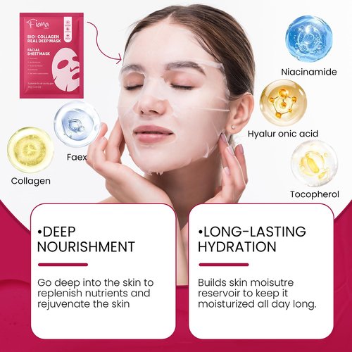 BeautiQueoos Bio Collagen Face Mask - Real Masks Deep Hydration, Reduce Wrinkles, Night Treatment Pore Minimizing Moisturizing Korean Skincare,34g x4ea
