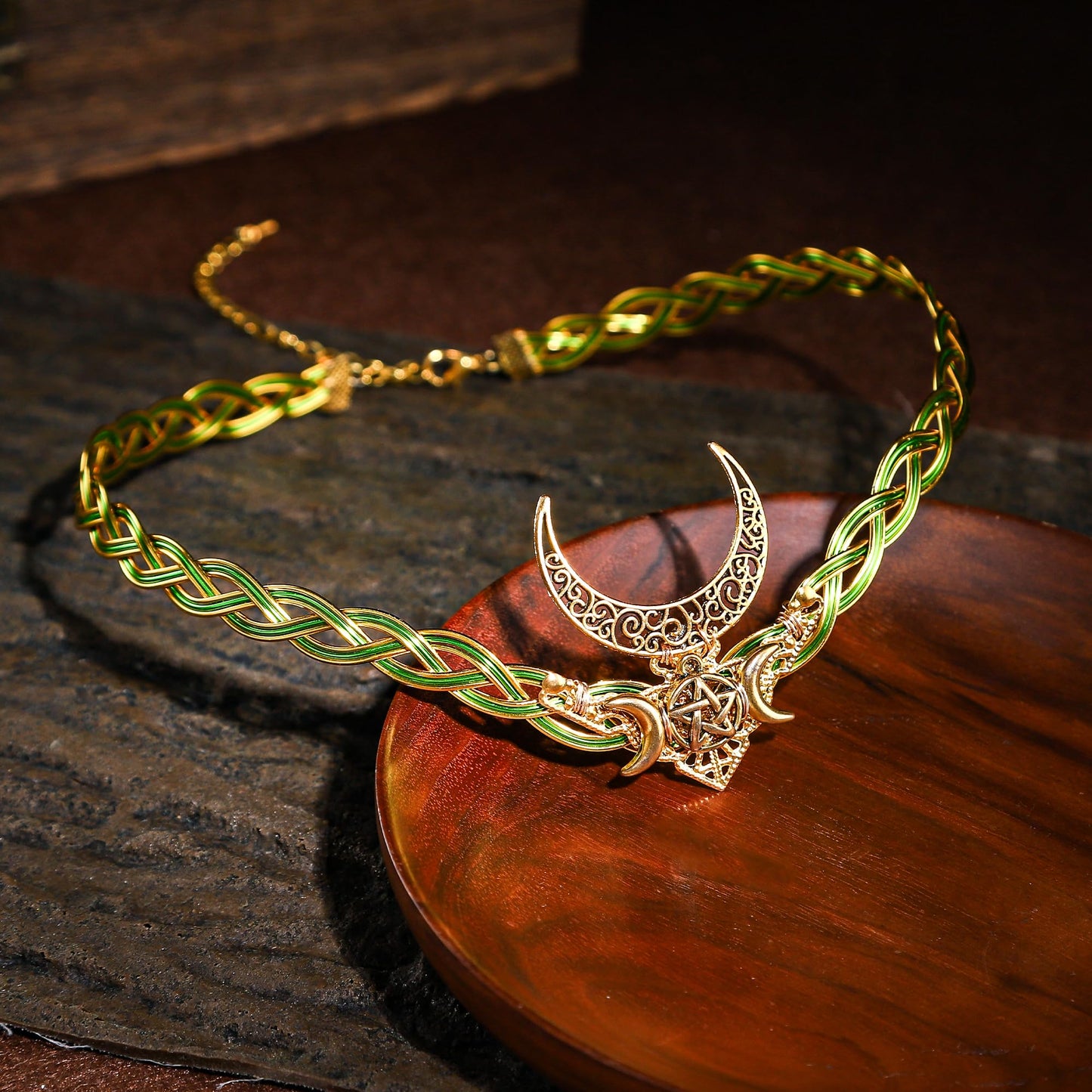 CoTeeZa Handmade Elf Fairy Circlet - Renaissance Moon Viking Crown Weave Nordic Knights Accessories for Men Women Medieval Halloween Celtic Retro Festival Party Braid Golden Headband