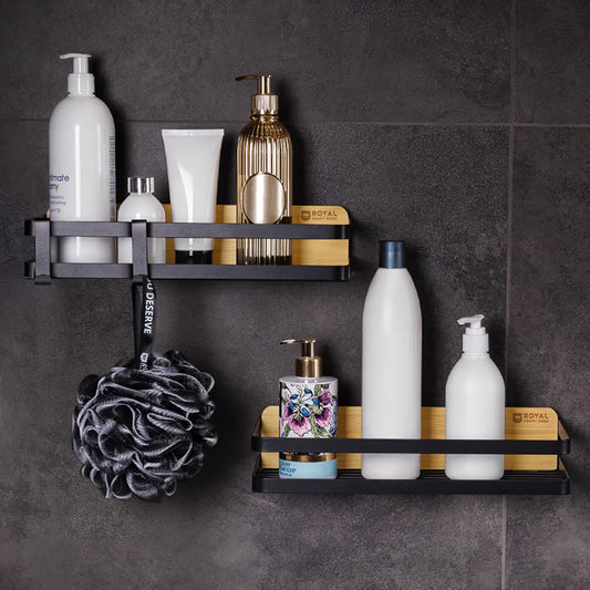 ROYAL CRAFT WOOD Shower Caddy Shelf 2-Pack - Adhesive, No-Drill, Rustproof Bathroom Organizer, Large Capacity Shower Shelves for Home & Bathroom Decor