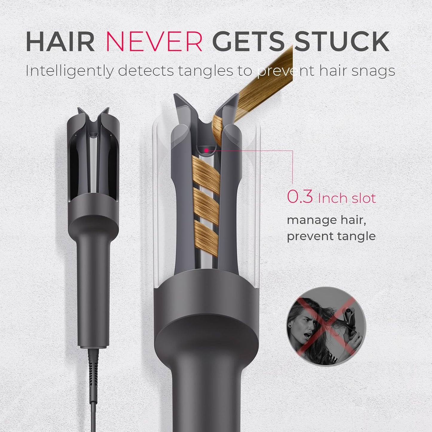 TYMO CURLPRO Automatic Rotating Curling Iron - Portable 1-Inch Beach Waves Curler with Ionic Technology & Ceramic Coating, Metallic Gray