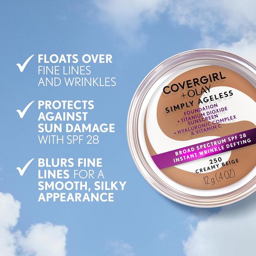 COVERGIRL Simply Ageless Foundation - Instant Wrinkle Defying, SPF 28, Hyaluronic Complex, 225 Buff Beige