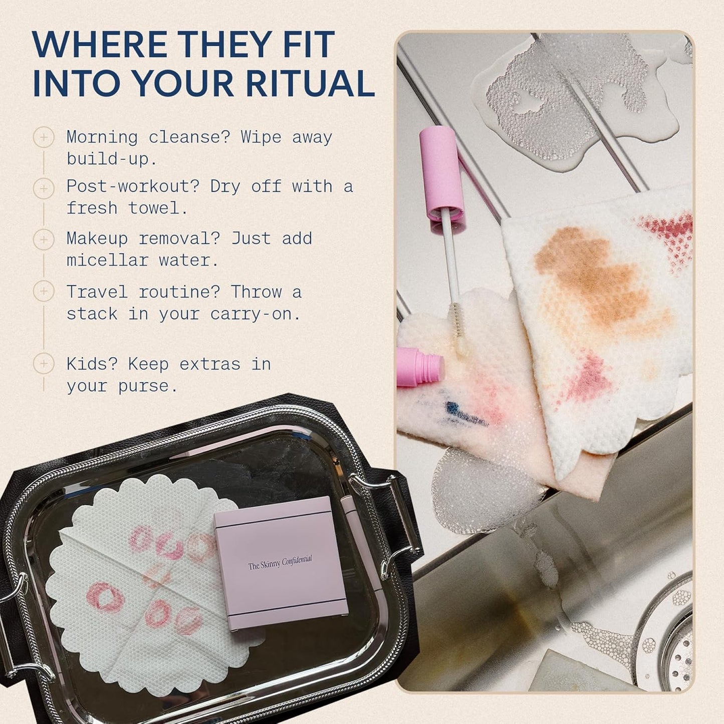 Skinny Confidential Disposable Face Towels - Silky Soft & Highly Absorbent 50 Count - Gentle Bamboo Cloths for Sensitive Skin