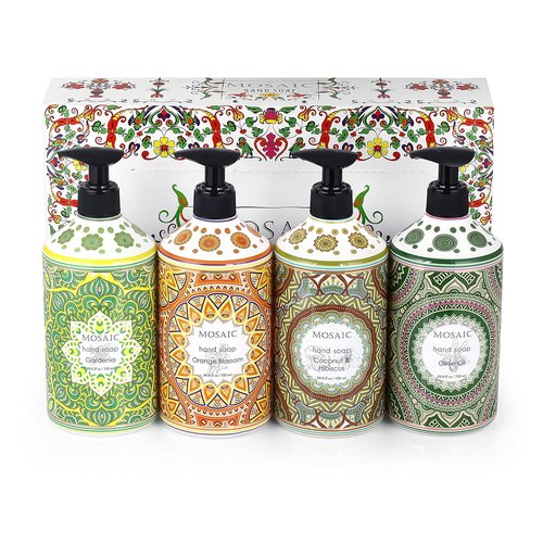 Mosaic Liquid Hand Soap Gift Set - Olive Oil, Coconut & Hibiscus, Gardenia, Orange Blossom | 4 x 24.6 Fl Oz Bottles