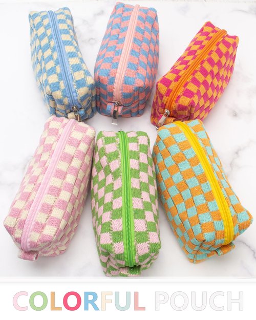 PAZIMIIK Checkered Makeup Bag for Purse Portable Zipper Make Up Pouch Small Cosmetic Case for Travel Accessories Pink Beige