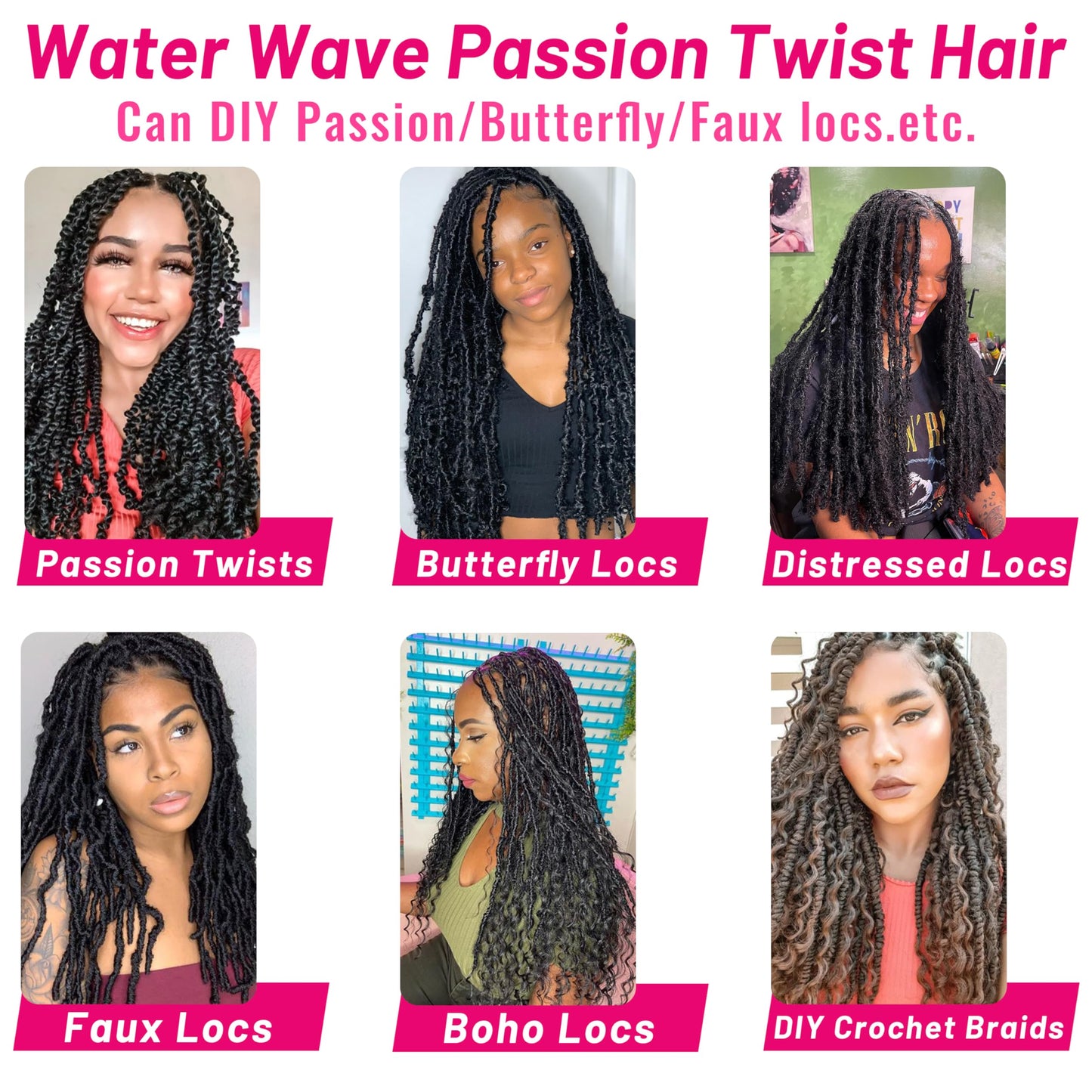 Dorsanee Passion Twist Hair 16 Inch 7 Packs Water Wave Crochet Hair Long Bohemian Curly Braiding Hair for Butterfly Locs, Faux Locs, Boho Style Spring Twist Crochet Braids (1B#)