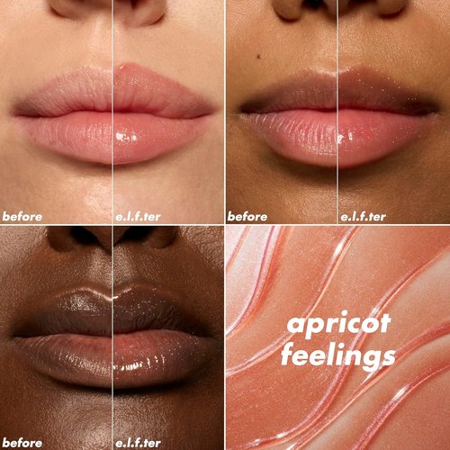 e.l.f. Glow Reviver Plumping Lip Oil - Tinted Lip Plumper for High-Shine Finish, Infused with Jojoba Oil, Vegan | Apricot Feelings