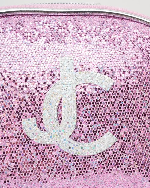 Juicy Couture Makeup Bag Set - Silver Pink Glitter Organizer for Travel Essentials | 3-Piece Clutch
