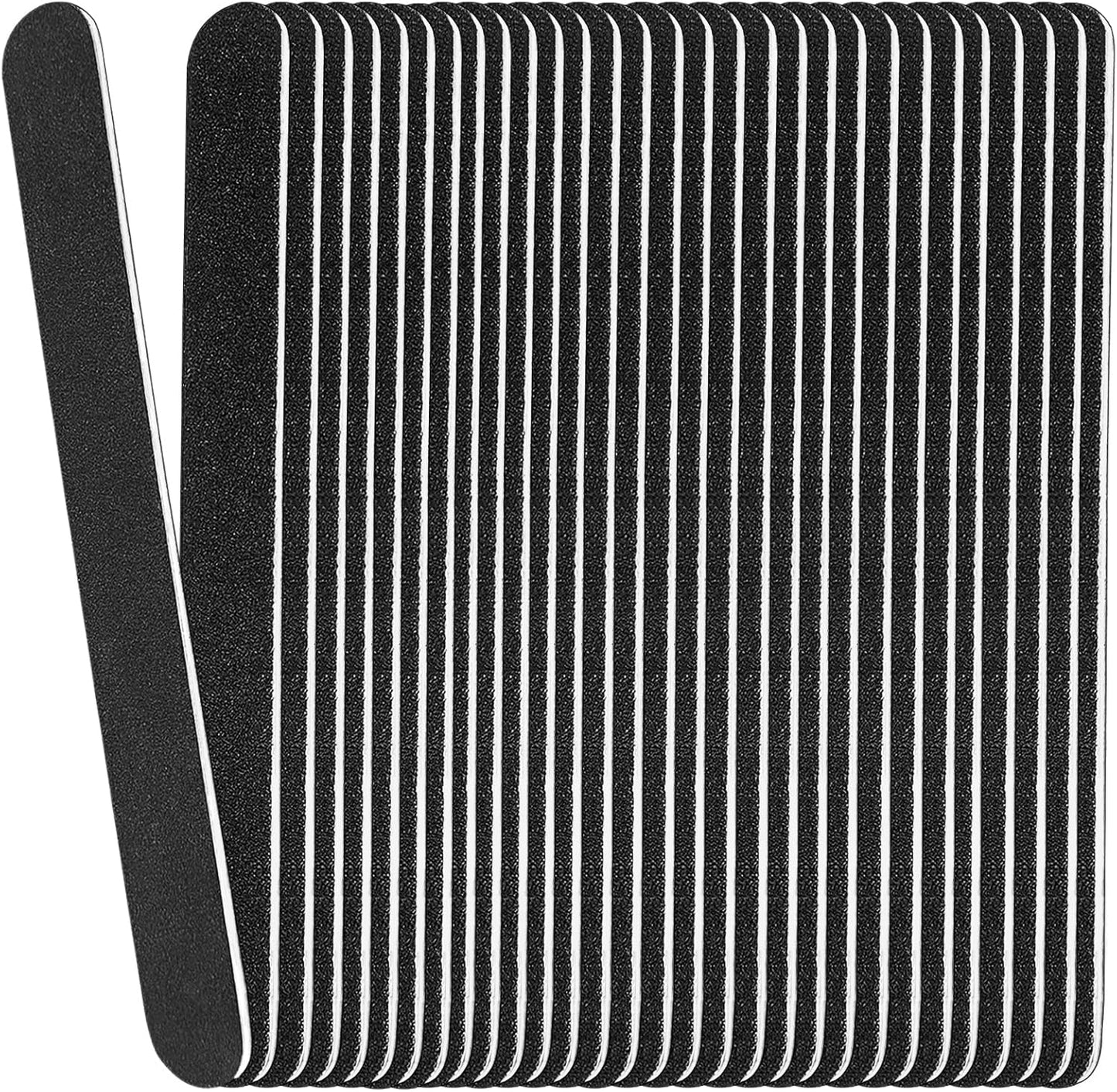 Skiennix Emery Board Nail Files - 100/180 Grit Wooden Manicure Tools | 24 Pack, 7 Inches, Black