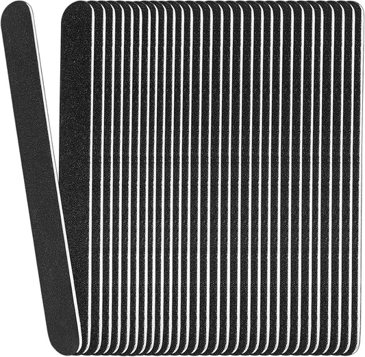 Skiennix Emery Board Nail Files - 100/180 Grit Wooden Manicure Tools | 24 Pack, 7 Inches, Black